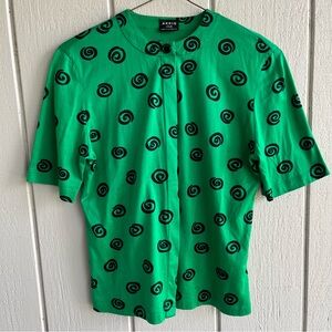 Akris Green Short-Sleeve Button-Down Top with Black Swirl Print